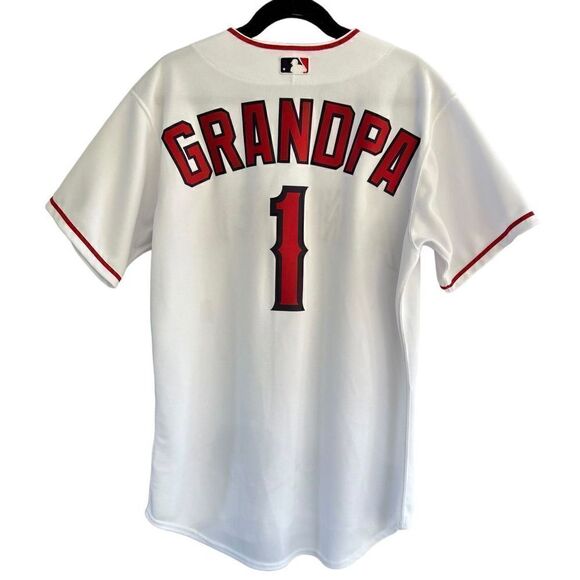 Men's Majestic MLB Grandpa #1 White Los Angeles Angels Home Cool Base Player Jer - Picture 1 of 5